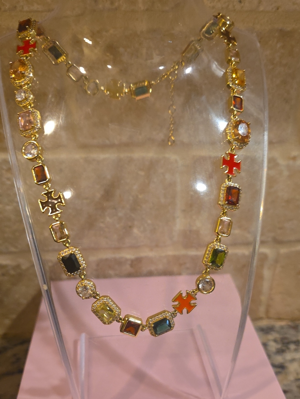 Gold-Tone Multicolor Stone Necklace - 18"
